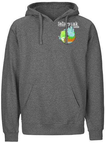 Solarpunk 2050 Logo quadratisch, für dunklen Hintergrund - Solarpunk, TTRPG, Rollenspiel, Utopie - Fairtrade Hoodie
