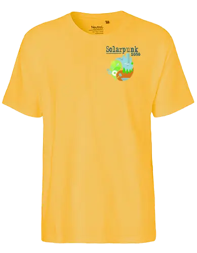 Solarpunk 2050 Logo quadratisch, für hellen Hintergrund - Solarpunk, TTRPG, Rollenspiel, Utopie - Fairtrade T-Shirt