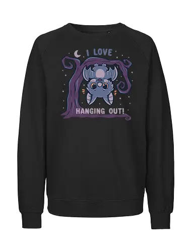 I Love Hanging Out - cute bat, halloween, funny bat, kawaii bat, spooky cute, niedliche fledermaus, halloween, lustige fledermaus, kawaii fledermaus, gruselig niedlich, hängende fledermaus - Fairtrade Sweatshirt