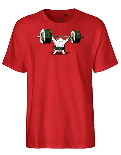 Healthy food  - fitness, foodie, gym, japanese, manga, nigiri, salmon, sushi lover, weightlifting, workout, sushi, bodybuilding, chopsticks, cute food, exercise - Fairtrade T-Shirt