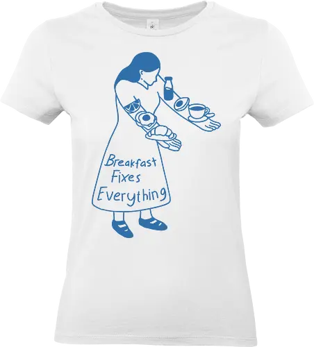 Breakfast Fixes Everything  - breakfast, coffee, milk, morning energy, eat, avocado, minimalist, relatable, good morning - Standard T-Shirt (Women)
