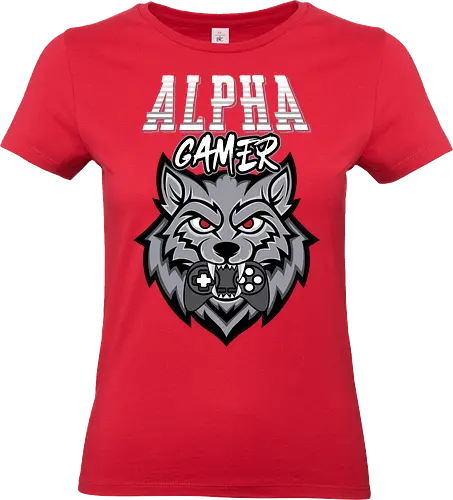Alpha Gamer - wolf, gaming, alpha, gamer, controller, red eyes, typography, logo, design, fierce - Standard T-Shirt (Women)