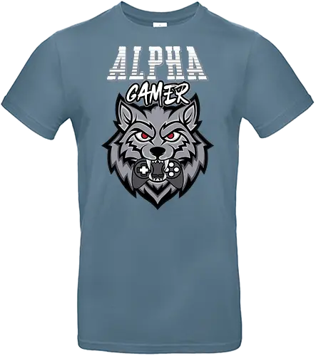 Alpha Gamer - wolf, gaming, alpha, gamer, controller, red eyes, typography, logo, design, fierce - Standard T-Shirt