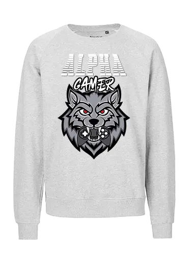 Alpha Gamer - wolf, gaming, alpha, gamer, controller, red eyes, typography, logo, design, fierce - Fairtrade Sweatshirt