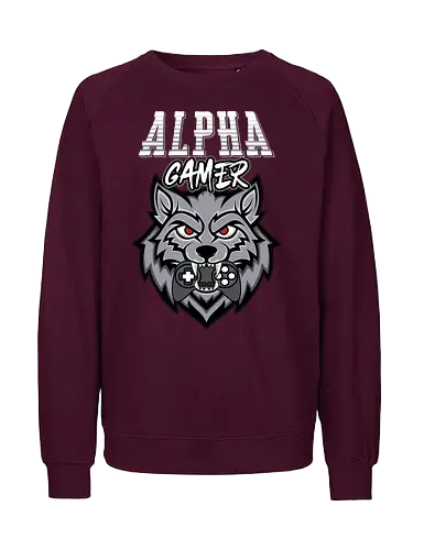 Alpha Gamer - wolf, gaming, alpha, gamer, controller, red eyes, typography, logo, design, fierce - Fairtrade Sweatshirt