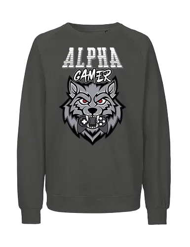 Alpha Gamer - wolf, gaming, alpha, gamer, controller, red eyes, typography, logo, design, fierce - Fairtrade Sweatshirt