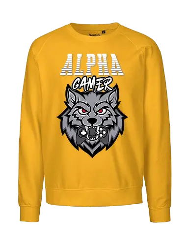 Alpha Gamer - wolf, gaming, alpha, gamer, controller, red eyes, typography, logo, design, fierce - Fairtrade Sweatshirt