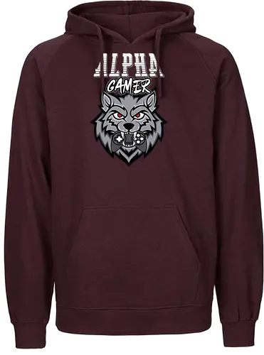 Alpha Gamer - wolf, gaming, alpha, gamer, controller, red eyes, typography, logo, design, fierce - Fairtrade Hoodie