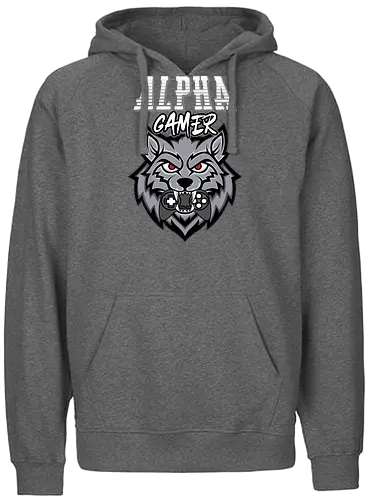Alpha Gamer - wolf, gaming, alpha, gamer, controller, red eyes, typography, logo, design, fierce - Fairtrade Hoodie