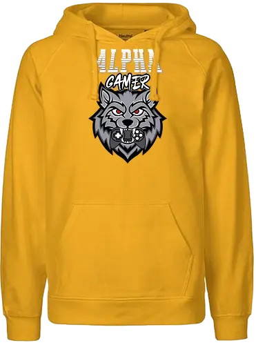 Alpha Gamer - wolf, gaming, alpha, gamer, controller, red eyes, typography, logo, design, fierce - Fairtrade Hoodie