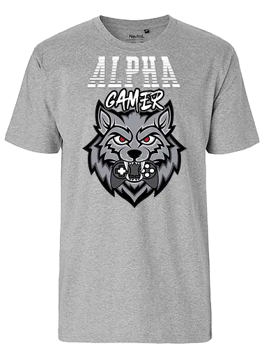 Alpha Gamer - wolf, gaming, alpha, gamer, controller, red eyes, typography, logo, design, fierce - Fairtrade T-Shirt