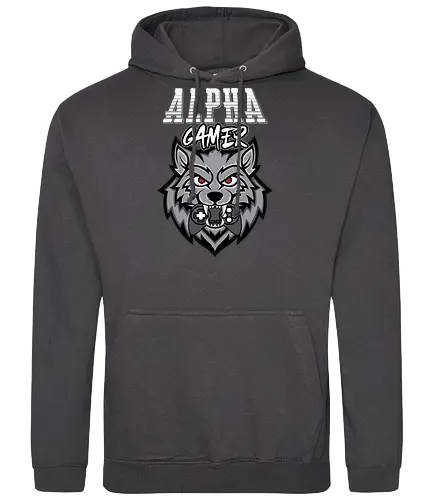 Alpha Gamer - wolf, gaming, alpha, gamer, controller, red eyes, typography, logo, design, fierce - Standard Hoodie