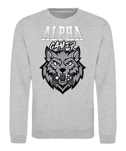 Alpha Gamer - wolf, gaming, alpha, gamer, controller, red eyes, typography, logo, design, fierce - Sweatshirt