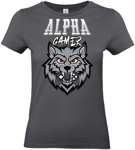 Alpha Gamer - wolf, gaming, alpha, gamer, controller, red eyes, typography, logo, design, fierce - Standard T-Shirt (Women)