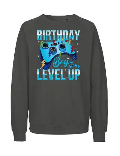 Birthday Boy, Time to Level Up - birthday, gaming, controller, celebration, level up, boy, lightning, colorful, playful - Fairtrade Sweatshirt