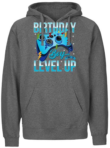 Birthday Boy, Time to Level Up - birthday, gaming, controller, celebration, level up, boy, lightning, colorful, playful - Fairtrade Hoodie