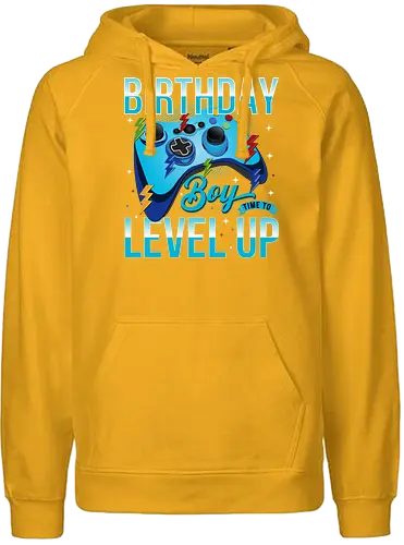 Birthday Boy, Time to Level Up - birthday, gaming, controller, celebration, level up, boy, lightning, colorful, playful - Fairtrade Hoodie