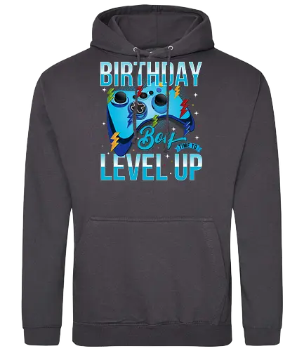 Birthday Boy, Time to Level Up - birthday, gaming, controller, celebration, level up, boy, lightning, colorful, playful - Standard Hoodie