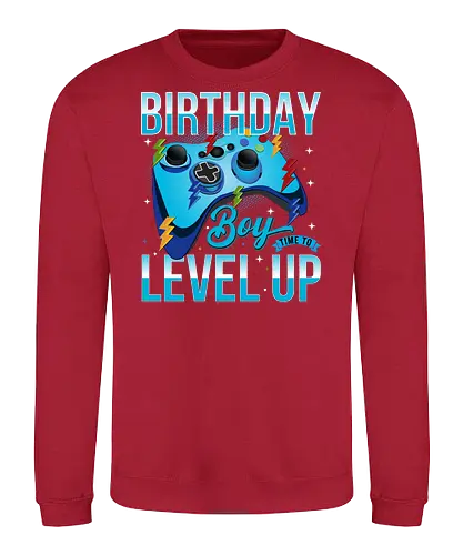 Birthday Boy, Time to Level Up - birthday, gaming, controller, celebration, level up, boy, lightning, colorful, playful - Sweatshirt