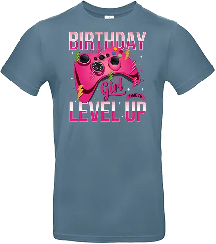 Birthday Girl Level Up - birthday, girl, level up, gaming, controller, pink, maroon, lightning bolts, stars, fun - Standard T-Shirt