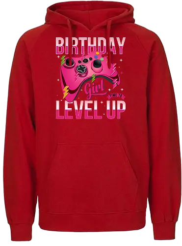 Birthday Girl Level Up - birthday, girl, level up, gaming, controller, pink, maroon, lightning bolts, stars, fun - Fairtrade Hoodie