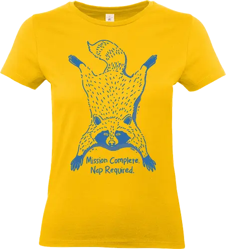 Nap Required  - raccoon, nap time, funny animal, mischief, cute raccoon, tired raccoon, mission complete, chaos animal, nocturnal vibes, forest critter, cozy nap, animal humor, lazy day - Standard T-Shirt (Women)