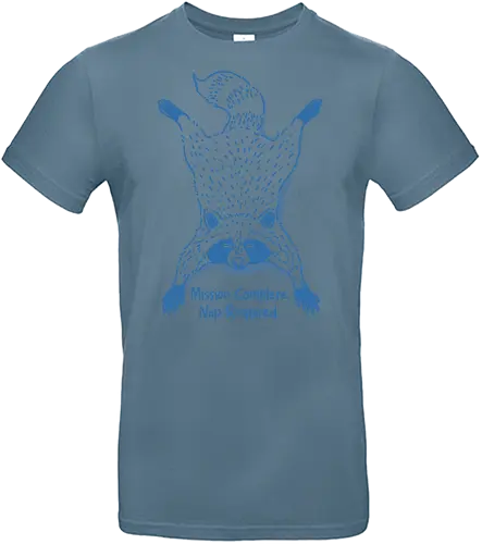 Nap Required  - raccoon, nap time, funny animal, mischief, cute raccoon, tired raccoon, mission complete, chaos animal, nocturnal vibes, forest critter, cozy nap, animal humor, lazy day - Standard T-Shirt