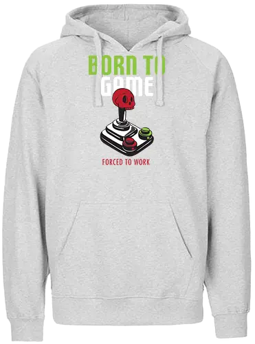 BORN TO GAME FORCED TO WORK - gaming, joystick, skull, typography, vintage, humor, duality, passion, work - Fairtrade Hoodie