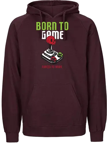 BORN TO GAME FORCED TO WORK - gaming, joystick, skull, typography, vintage, humor, duality, passion, work - Fairtrade Hoodie