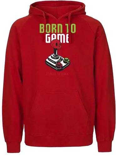 BORN TO GAME FORCED TO WORK - gaming, joystick, skull, typography, vintage, humor, duality, passion, work - Fairtrade Hoodie