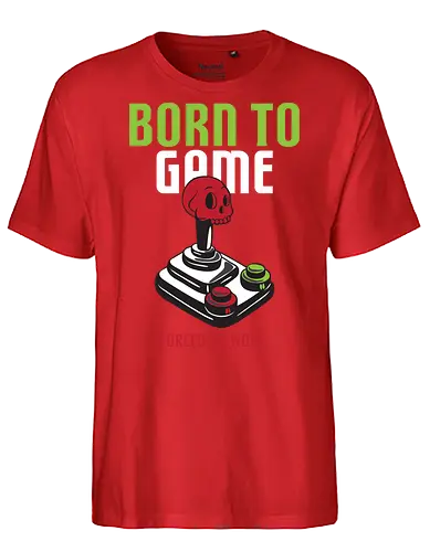 BORN TO GAME FORCED TO WORK - gaming, joystick, skull, typography, vintage, humor, duality, passion, work - Fairtrade T-Shirt