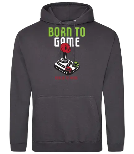 BORN TO GAME FORCED TO WORK - gaming, joystick, skull, typography, vintage, humor, duality, passion, work - Standard Hoodie
