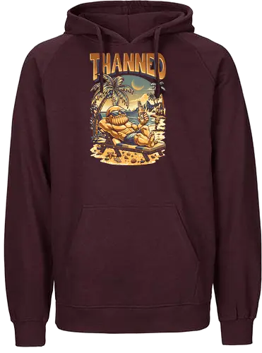 Thanned - vacation, sunshine, summertime, surfing, summer vibes, ice cream, sunset, sun, comic, funny, chibi, humor, parody, beach, superhero, infinity stones, Superhero, Antihero, Comic, tropical, cartoon, retro, vintage, Thanos, avenger - Fairtrade Hoodie