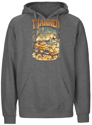 Thanned - vacation, sunshine, summertime, surfing, summer vibes, ice cream, sunset, sun, comic, funny, chibi, humor, parody, beach, superhero, infinity stones, Superhero, Antihero, Comic, tropical, cartoon, retro, vintage, Thanos, avenger - Fairtrade Hoodie