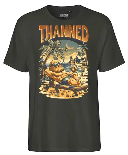 Thanned - vacation, sunshine, summertime, surfing, summer vibes, ice cream, sunset, sun, comic, funny, chibi, humor, parody, beach, superhero, infinity stones, Superhero, Antihero, Comic, tropical, cartoon, retro, vintage, Thanos, avenger - Fairtrade T-Shirt