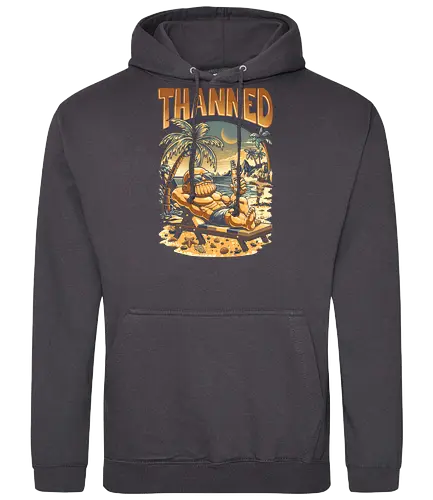 Thanned - vacation, sunshine, summertime, surfing, summer vibes, ice cream, sunset, sun, comic, funny, chibi, humor, parody, beach, superhero, infinity stones, Superhero, Antihero, Comic, tropical, cartoon, retro, vintage, Thanos, avenger - Standard Hoodie