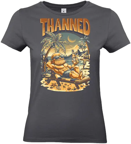 Thanned - vacation, sunshine, summertime, surfing, summer vibes, ice cream, sunset, sun, comic, funny, chibi, humor, parody, beach, superhero, infinity stones, Superhero, Antihero, Comic, tropical, cartoon, retro, vintage, Thanos, avenger - Standard T-Shirt (Women)
