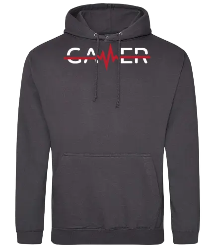 GAMER - gamer, heartbeat, minimalism, graphic design, typography, dark background, passion, symbol, gaming, lifestyle - Standard Hoodie