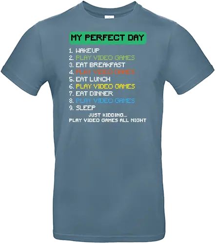 Daily schedule - pixelated font, video games, humor, schedule, retro, gaming culture, daily routine, playful, breakfast, dinner - Standard T-Shirt