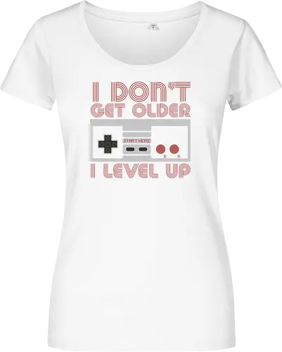  I don't get older, I level up - retro gaming, controller, level up, aging humor, vintage, nostalgia, video games, gaming culture, phrase, typography - Women T-Shirt