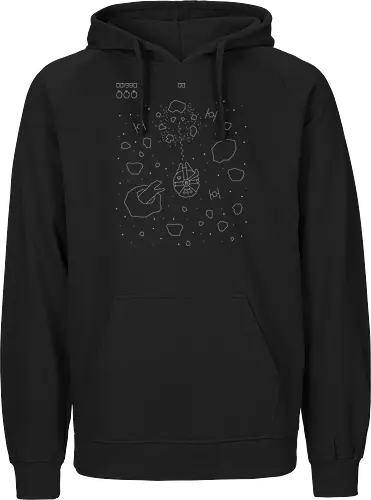 Asteroid field - retro, pixel, star, asteroid, falcon, parody, game - Fairtrade Hoodie
