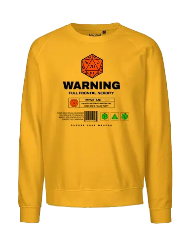 D20 Warnung - D20, Pen and Paper, Rpllenspiel, Pen & Paper, Pathfinder, Brettspiel, Würfel, Fantasy, Abenteuer, RPG, Quest, Nerd, Dungeon Master, Tabletop - Fairtrade Sweatshirt