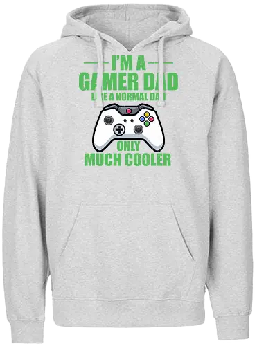 I'M A GAMER DAD LIKE A NORMAL DAD ONLY MUCH COOLER - gamer dad, video game, controller, humor, text, green background, cool dad, gaming, playful design, father's day - Fairtrade Hoodie
