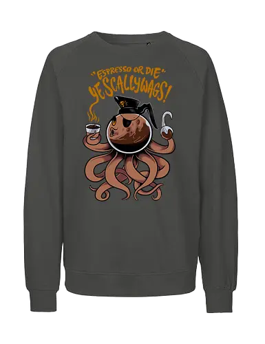 octobrew - coffee, caffeine, cool, latte, cafe, insomnia, drink, happy, ufo, alien, scifi, fantasy, horror, halloween, sleep, insomnia, pirates - Fairtrade Sweatshirt