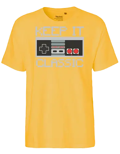 KEEP IT CLASSIC - retro, gaming, controller, vintage, nostalgia, pixelated, design, classic, monochrome, text - Fairtrade T-Shirt