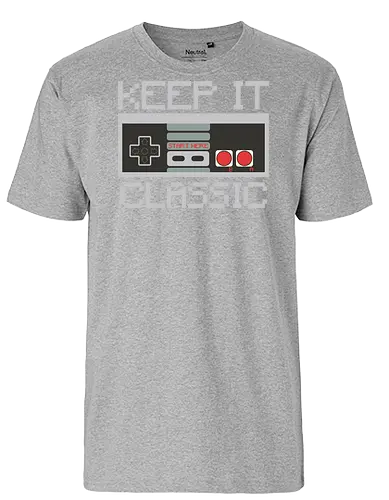 KEEP IT CLASSIC - retro, gaming, controller, vintage, nostalgia, pixelated, design, classic, monochrome, text - Fairtrade T-Shirt