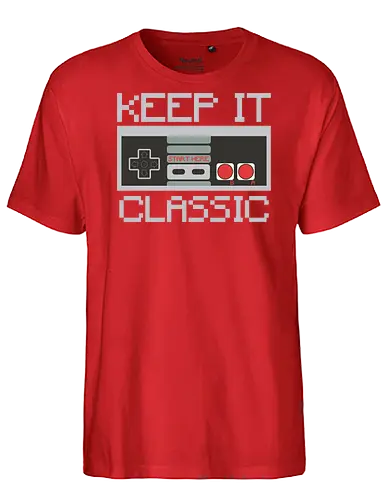 KEEP IT CLASSIC - retro, gaming, controller, vintage, nostalgia, pixelated, design, classic, monochrome, text - Fairtrade T-Shirt