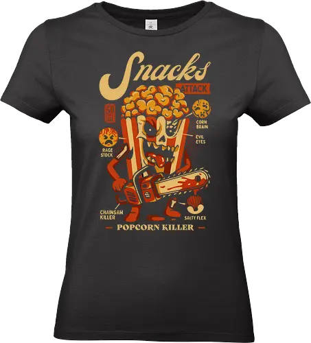 Snacks Attack - Popcorn Killer - 80s movies, aesthetic, comic, cool, food, funny, funny snacks gift, funny tee, horror, horror movies, illustration, kaiju, monster, movies, popcorn, slasher, snacks, x-ray, lm2kone - Standard T-Shirt (Women)