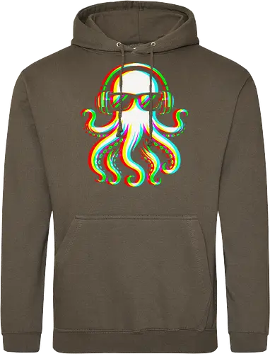 Disco Octopus Musik RGB - Ästhetik, Cool, Cooler Sommer, Disco, Lustig, Lustiges T-Shirt, Illustration, Musik, Oktopus, RGB, RGB-Glitch, RGB-Split, Sommer, Sommerstimmung, lm2kone - Standard Hoodie