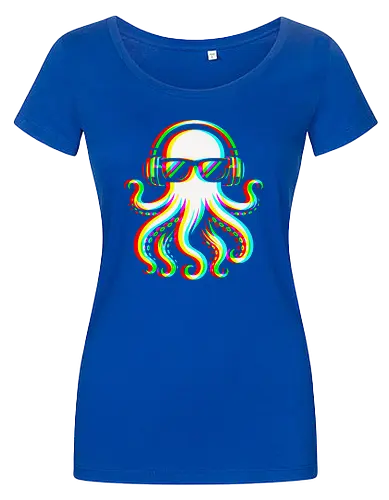 Disco Octopus Musik RGB - Ästhetik, Cool, Cooler Sommer, Disco, Lustig, Lustiges T-Shirt, Illustration, Musik, Oktopus, RGB, RGB-Glitch, RGB-Split, Sommer, Sommerstimmung, lm2kone - Women T-Shirt